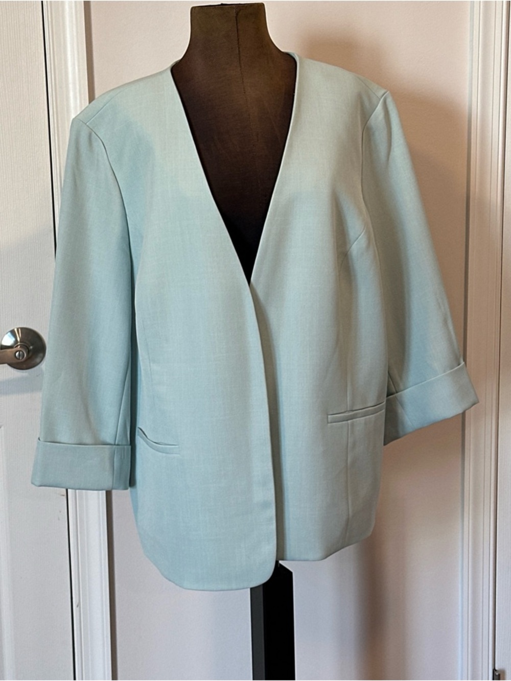 Kasper Womens Stretch Crepe 3/4 Sleeves Open Front Jacket Size 22W